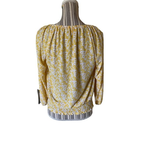 MICHAEL KORS Floral Dolman Puffy Sleeves Rudged Blouse Yellow Daisy Small - Picture 3 of 10